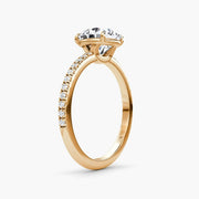 Round Cut - Pave Band - Classic Engagement Ring- 18 K Gold